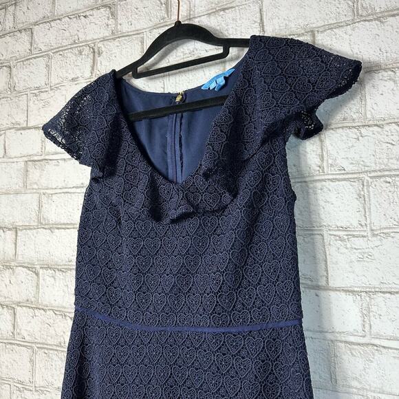 Draper James Blue Dress Heart Lace Flounce Shoulder Ruffle A-Line Knee Length 2 - Picture 4 of 7
